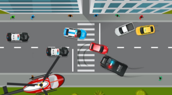 Illustration of police cars and a helicopter surrounding a suspect evading DWI arrest.