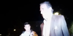a police officer talks to Paul Pelosi on dashcam before arresting him for DWI